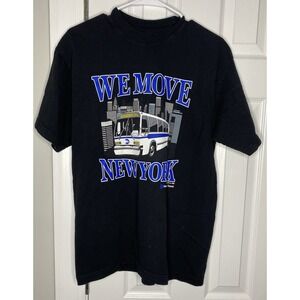 Only NY Men's We Move NY Bus Print Transportation T Shirt Black Size Medium